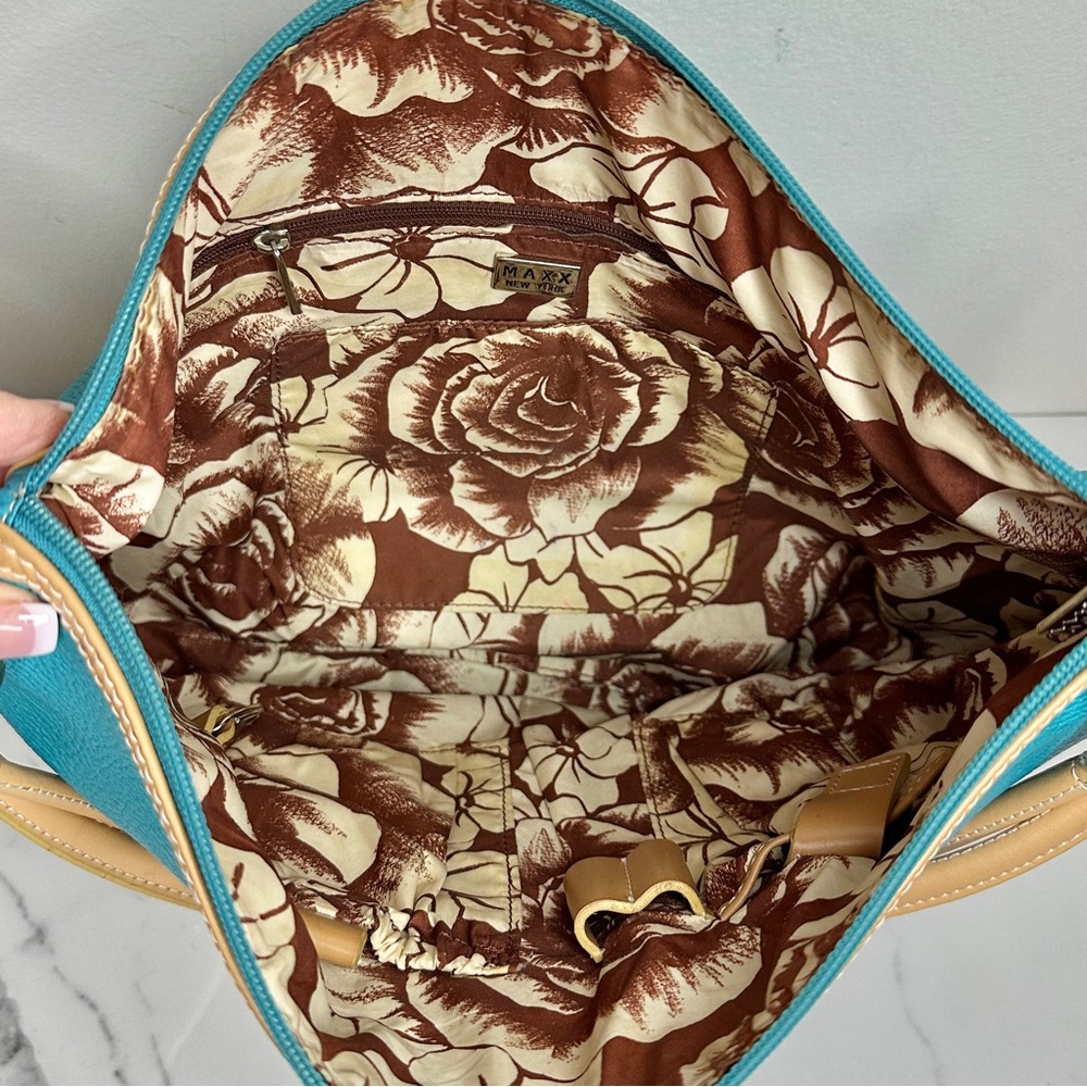 Maxx NY Turquoise Leather Hobo Bag Convertible Shoulder to Crossbody - Picture 7 of 10